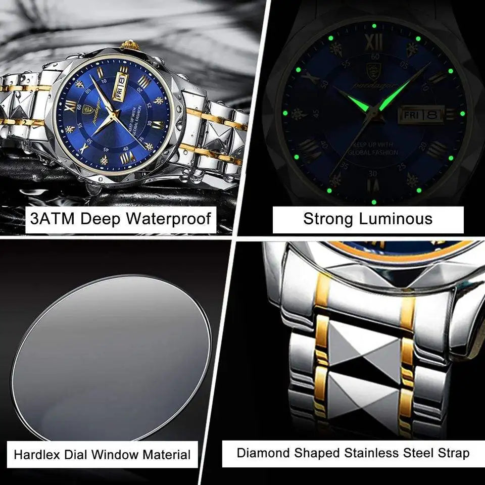 Reloj de cuarzo de lujo impermeable para hombre